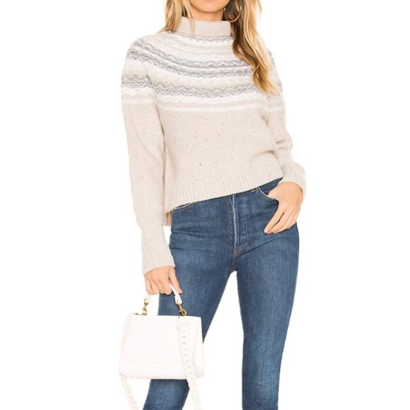 Vince Fair Isle Cropped Wool Cashmere Turtleneck Sweater In Oatmeal size Medium - Picture 9 of 12